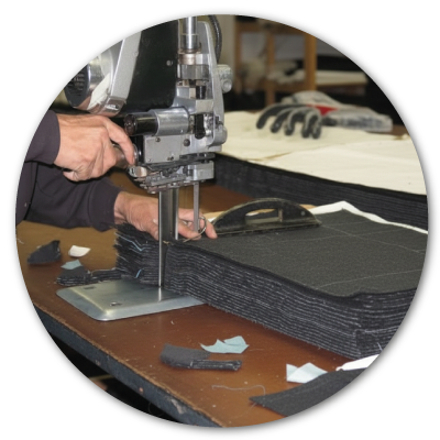 cutting the bundle of fabric