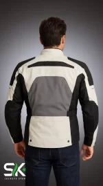 Men's Tri-Color Textile Motorcycle Touring Jacket Back View On Model | B2B Supplier Sialkot Jackets Star