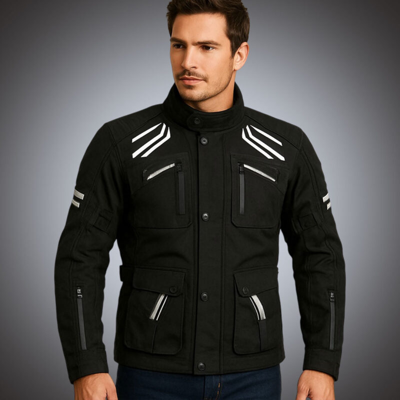 black cordura jacket with gray strips