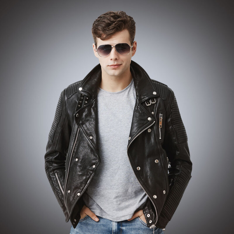 a handsome boy in leather jacket