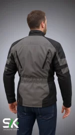 B2B Wholesale Men's Grey Textile Motorcycle Touring Jacket Back View | Sialkot Jackets Star