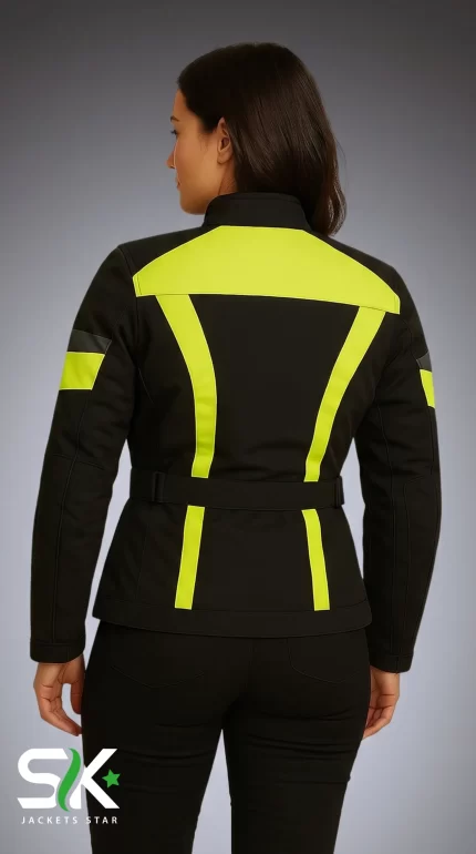 Custom Women's Hi-Vis Textile Motorcycle Jacket Back View | Sialkot Jackets Star