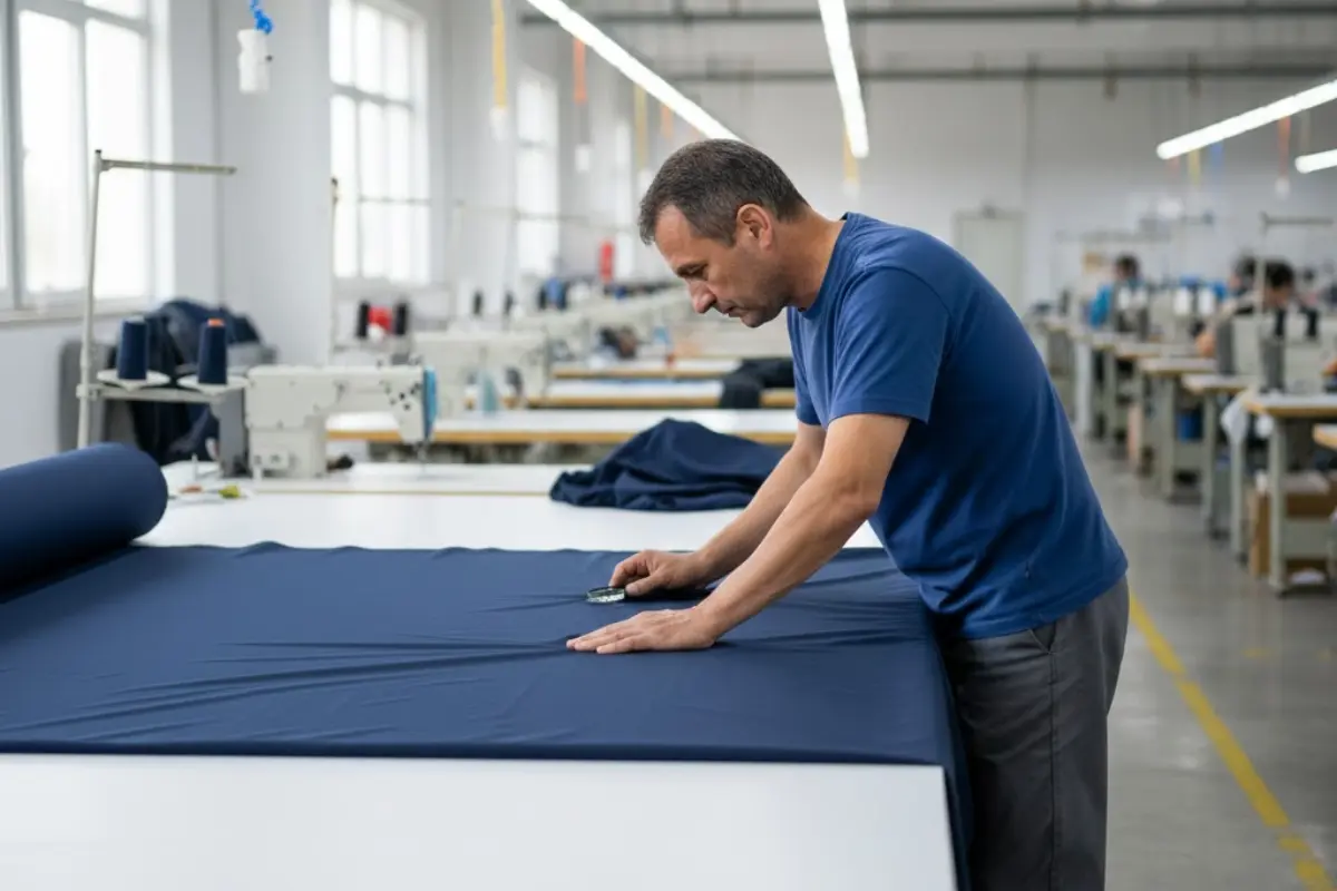 Lauber while checking the fabric quality